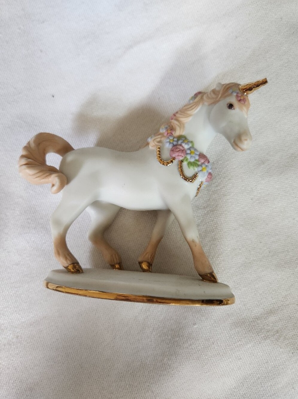 Franklin Mint Floral Unicorn Figurine Pink Flowers Porcelain Vintage